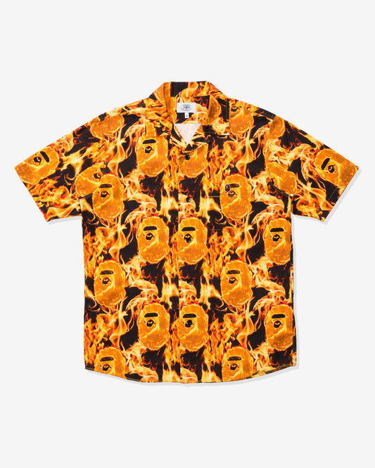 Undefeated Clothing - BAPE FLAME OPEN COLLAR SHIRT - ORANGE