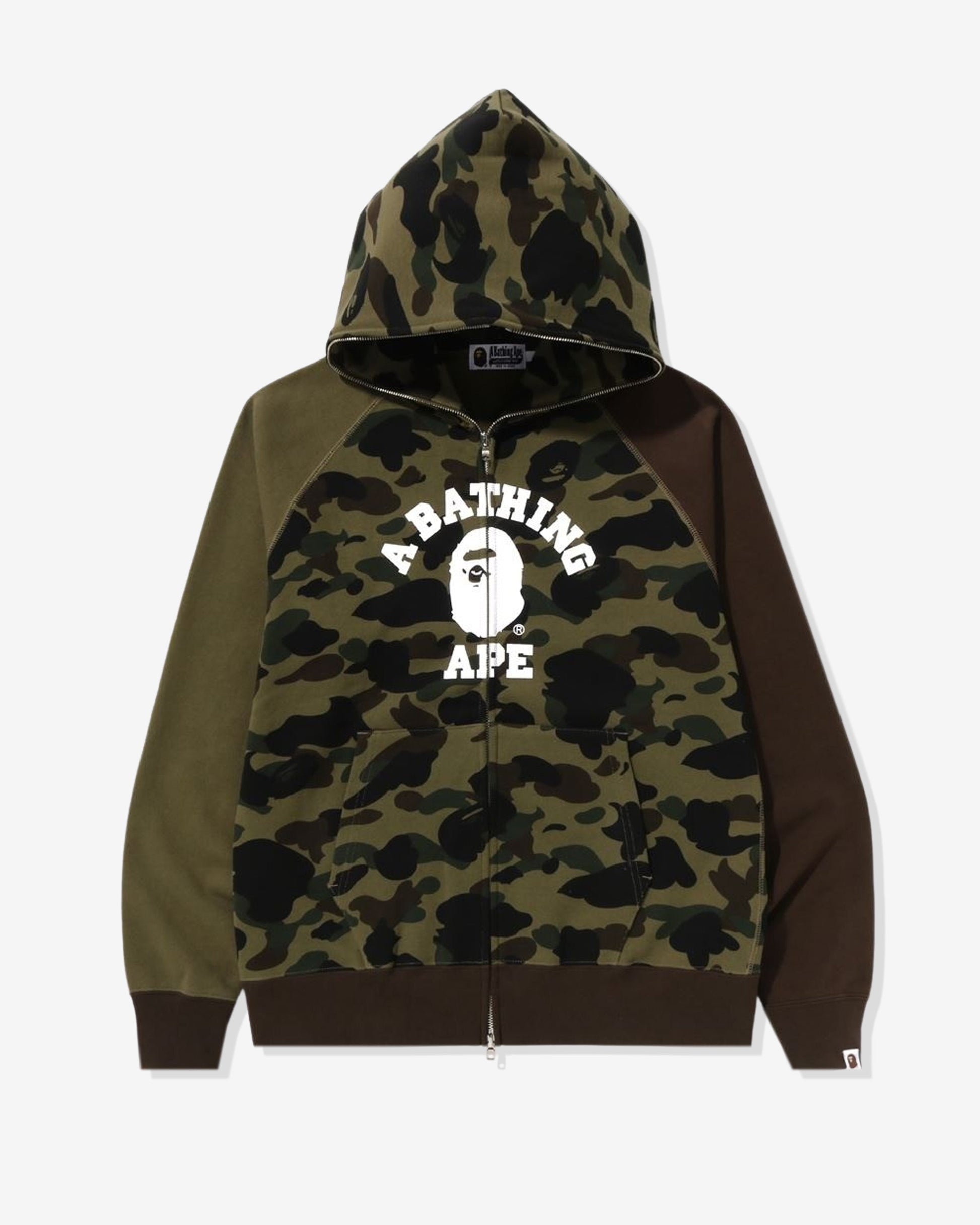 Undefeated Clothing - BAPE 1ST CAMO CRAZY COLLEGE FULL ZIP HOODIE - GREEN