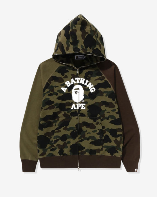 Undefeated Clothing - BAPE 1ST CAMO CRAZY COLLEGE FULL ZIP HOODIE - GREEN
