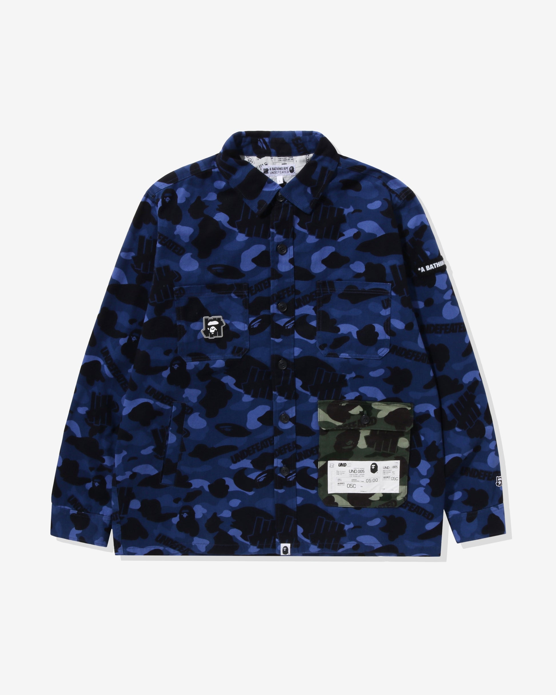 Undefeated Clothing - BAPE X UNDEFEATED COLOR CAMO FLANNEL JACKET - NAVY